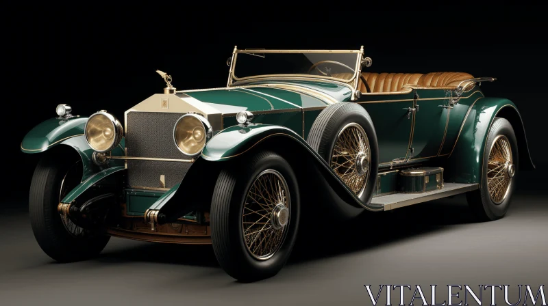 Vintage Rolls Royce Car: Green and Gold | Narrative Elegance AI Image
