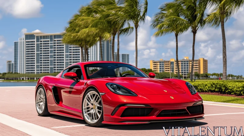 Red Porsche Sports Car Driving Down the Road | Luxury and Style AI Image