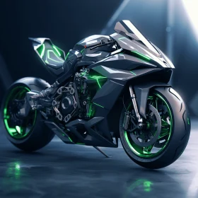 Black Motorcycle with Green Lights - Realistic Renderings of Human Form