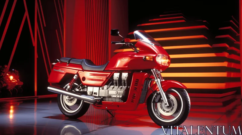 Red Motorcycle on a Red Table - Voluminous Forms - Cranberrycore AI Image