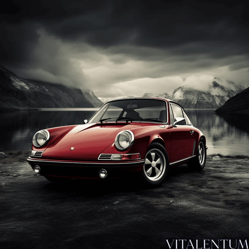 Classic Porsche 911 in Front of Lake – Serene Beauty of Norwegian Nature AI Image