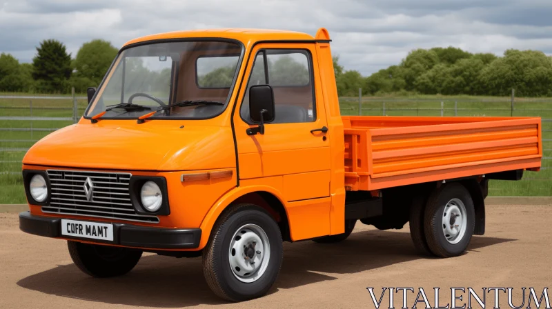 Orange Truck Parked on Grass - Hyper-Realistic Artwork AI Image