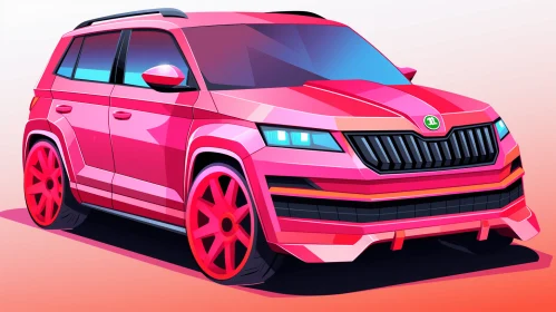 Vibrant Pink SUV with Red Wheels | Pop Art-inspired Masterpiece