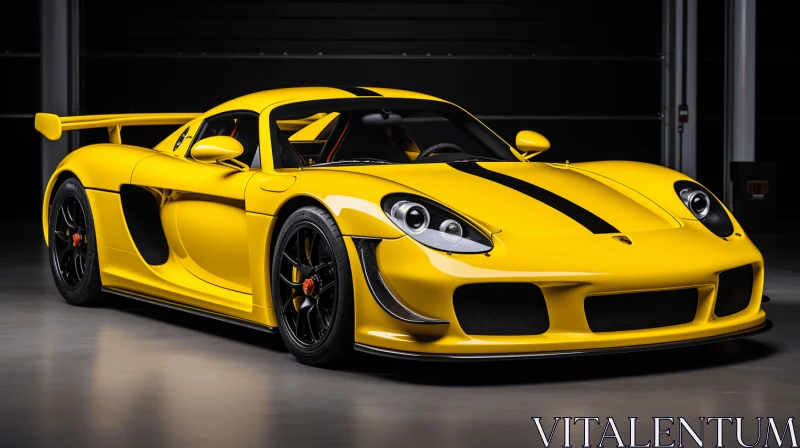 Yellow Porsche Sports Car with Dynamic Facial Expressions - Artwork AI Image