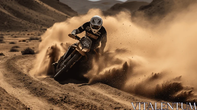 Exhilarating Dirt Bike Ride on Dusty Terrain | Golden Hues AI Image
