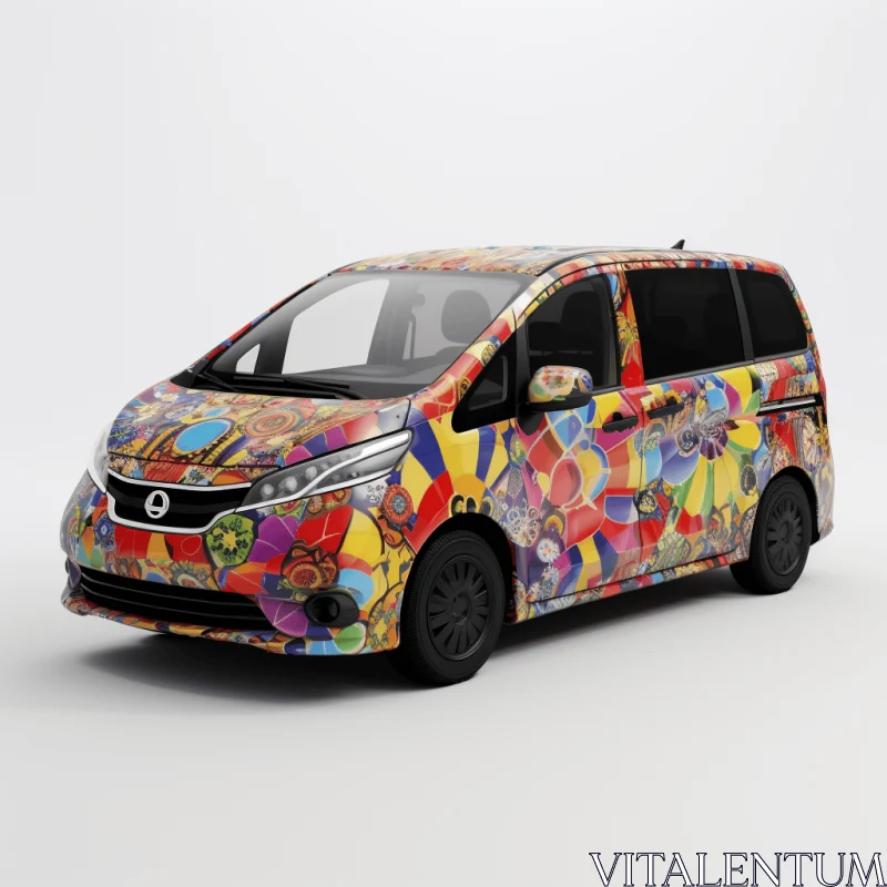 Colorful Graffiti-Inspired Minivan on a White Background AI Image