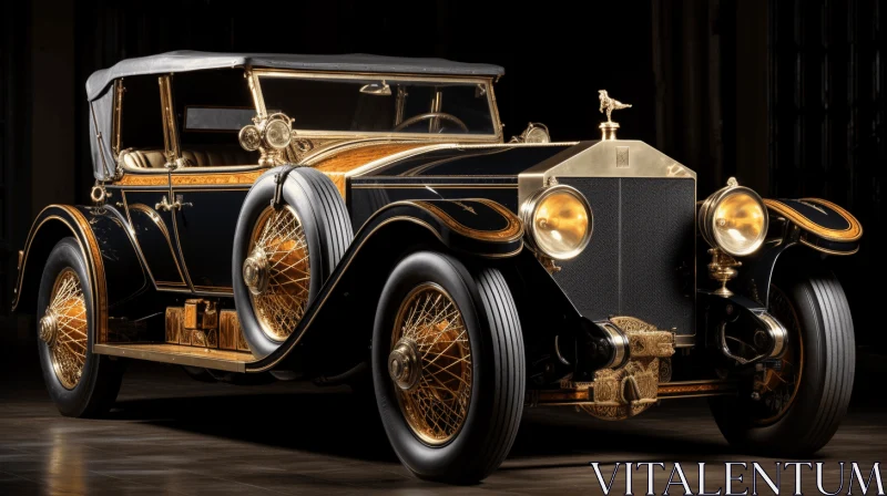 Golden Antique Car with Fine Lines and Delicate Curves | Old-World Luxury AI Image