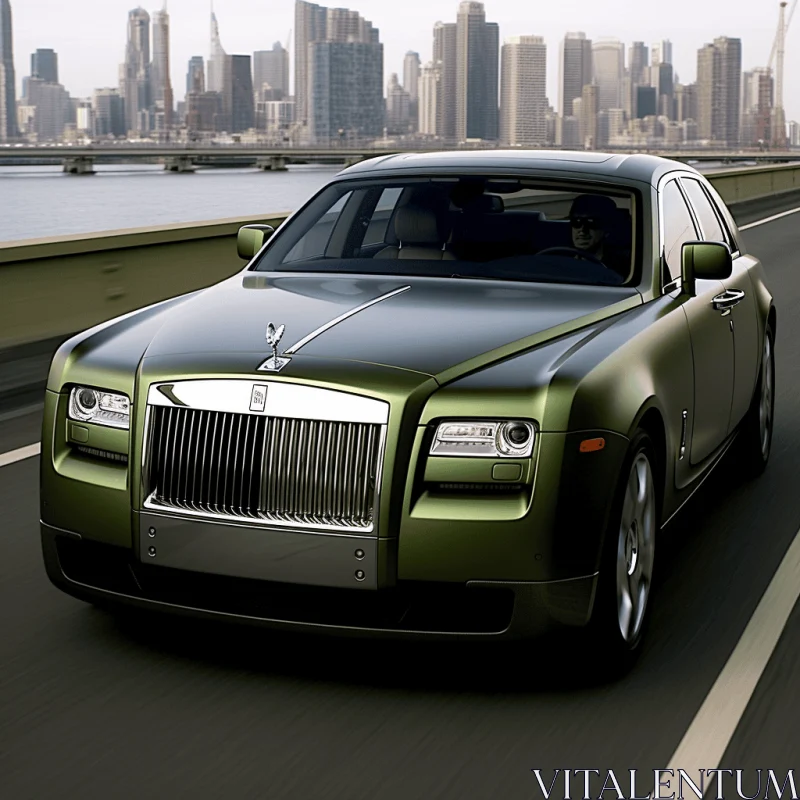 Green Rolls Royce Ghost in Vibrant Cityscape - Hyper-realistic Car Photography AI Image