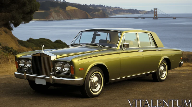 Luxurious Opulence: Detailed Rendering of a Green Car from the 1970s AI Image