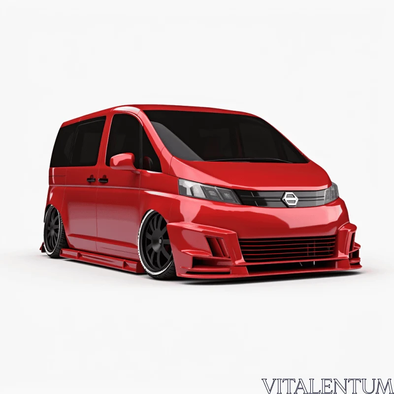Red Minivan in Anime-Inspired Style: Traincore Aesthetic AI Image