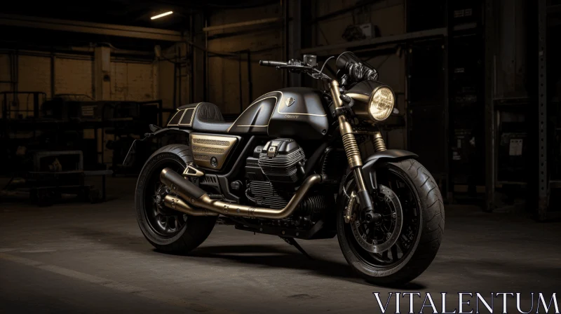 Gold and Black Motorcycle Parked Inside a Warehouse AI Image