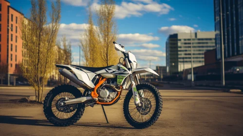 White and Orange Dirt Bike in Street: Industrial Photography