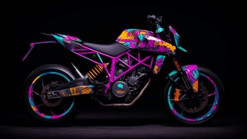 Colorful Motorcycle Artwork on a Dark Background | Tagging Style