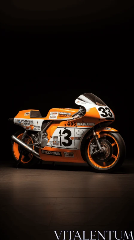 Orange and White Motorcycle on Dark Background - Classic Elegance AI Image