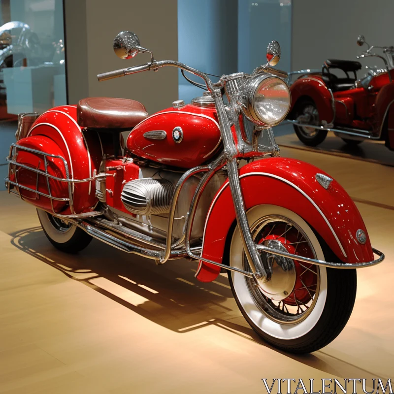 Red Motorcycle in an Art Museum: A Captivating Post-War Masterpiece AI Image