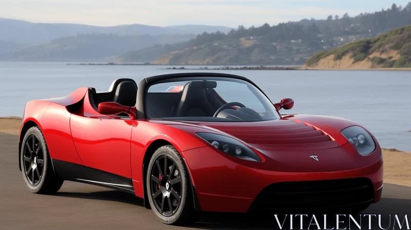 Bold and Graceful Tesla Model S Electric Roadster in the Style of the San Francisco Renaissance AI Image