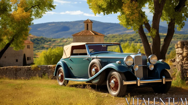 Charming Art Deco-Inspired Old Car in Rural Setting AI Image
