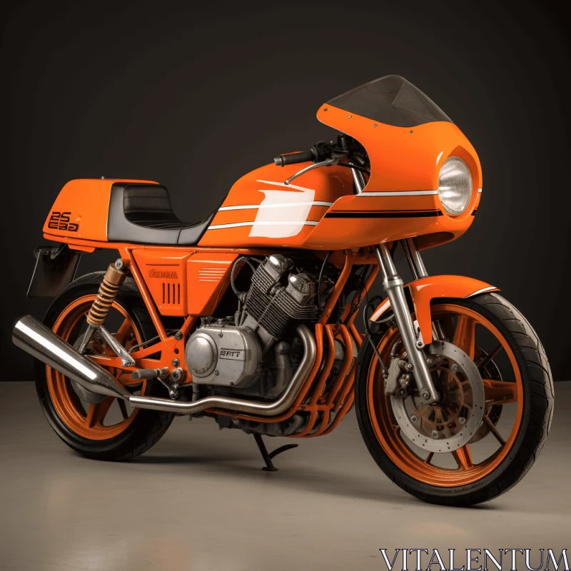 Captivating Orange Motorcycle in a Dark Room | Photorealistic Rendering AI Image