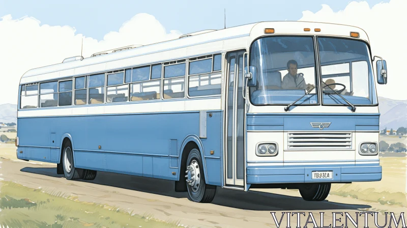 Exquisite Blue and White Bus Illustration | Realism and Graphic Novel Inspiration AI Image