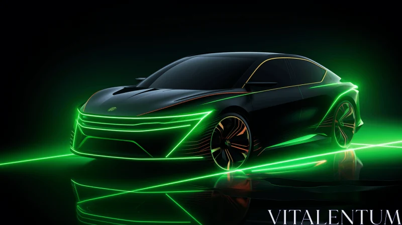 Futuristic Car with Green Lights | Bold Lines | Ancient Chinese Art AI Image