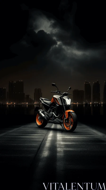 Captivating Black and Orange Motorcycle on a Moonlit Road AI Image