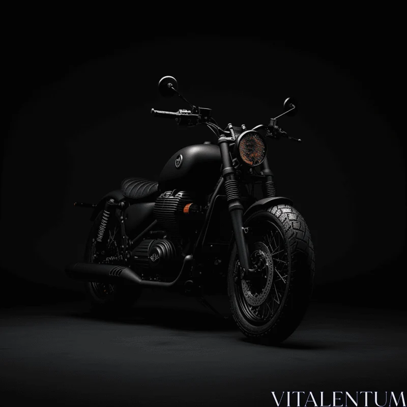 Black Motorcycle Parked Against Dark Background - Industrial and Product Design AI Image