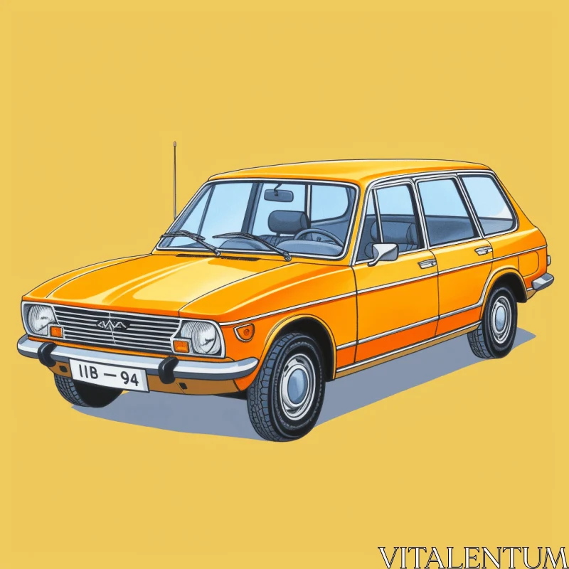 Orange Car on Yellow Background - Soviet Realism Illustration AI Image