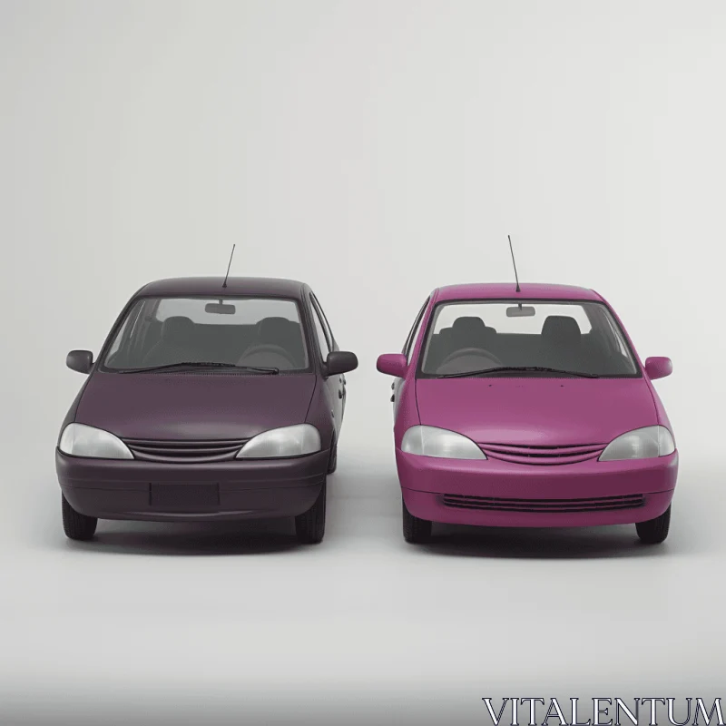 Purple Compact Cars on Gray Background | Minimalistic 1990s Style AI Image