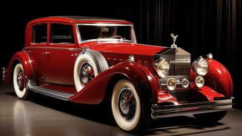 Captivating Red Antique Car Artwork | Streamlined Forms & Gothic Grandeur