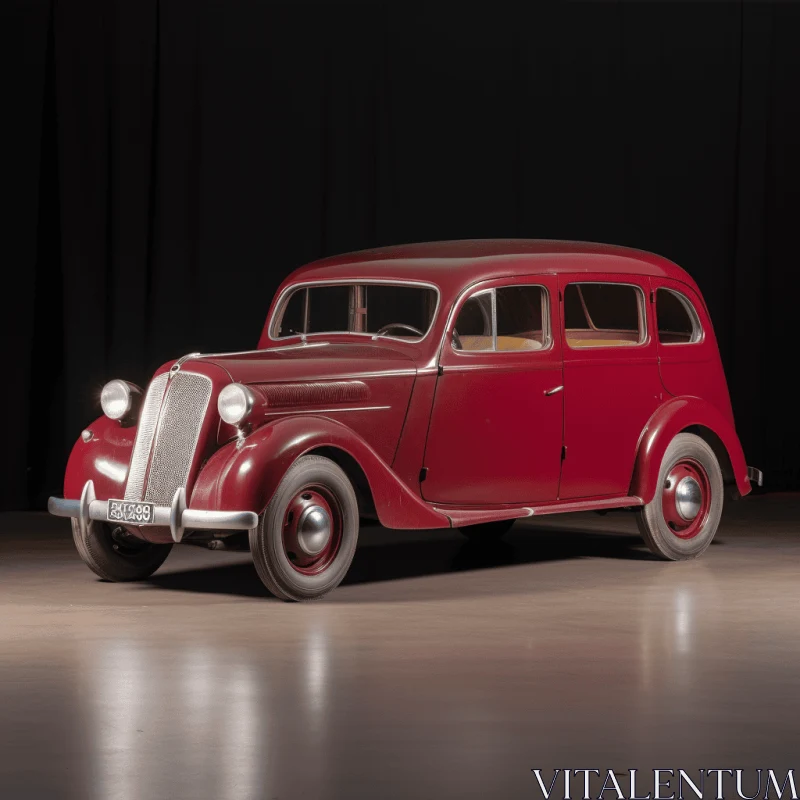 Exquisite Craftsmanship: An Old Red Car on a Polished Wood Floor AI Image