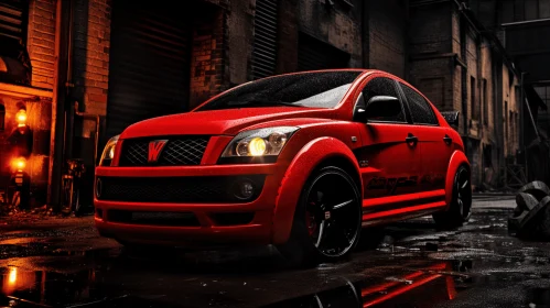 Red Vehicle Parked in Dark Urban Environment - Realistic and Hyper-Detailed Renderings