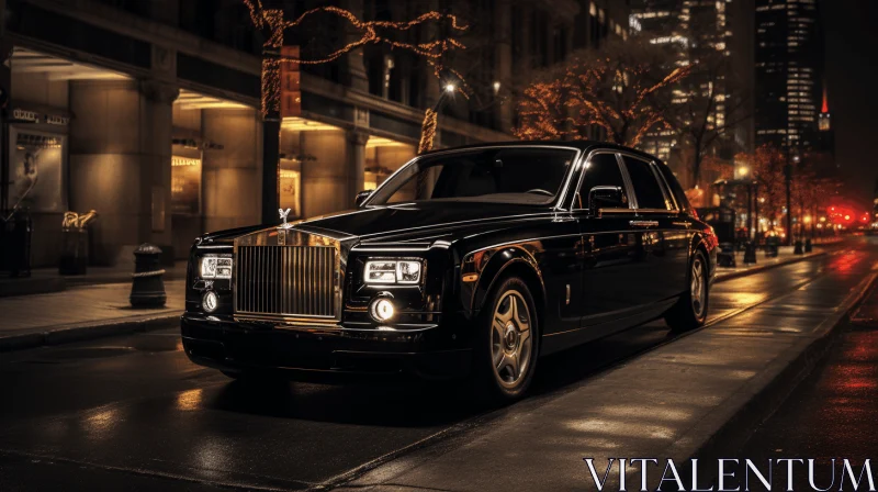 Black Rolls Royce Parked in City at Night | Elegance and Luxury AI Image