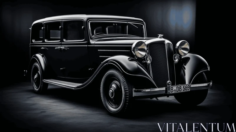Elegant Vintage Black Car in a Dimly Lit Room AI Image