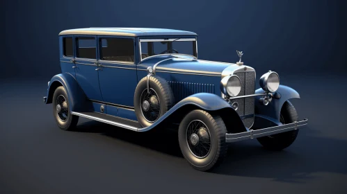 Vintage Blue Car on Dark Blue Background - Realistic and Detailed Renderings