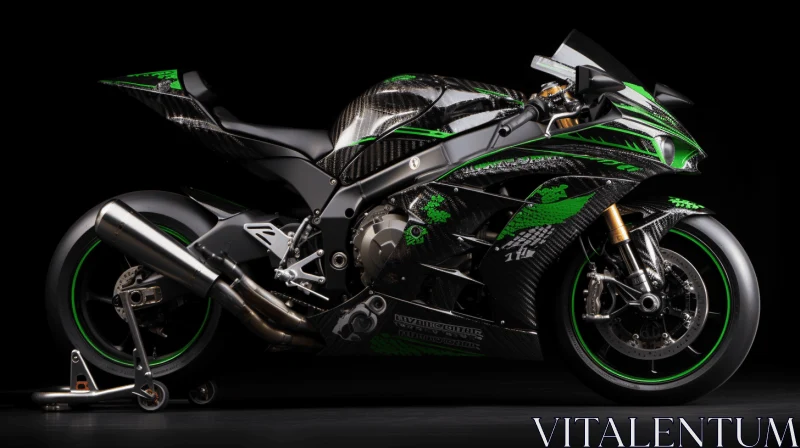 AI ART Elaborate Fibrepunk Motorcycle: Black and Green Design