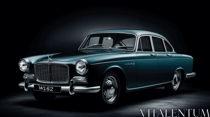 Classic Blue Car on Black Background - Dark Green and Light Brown Tones AI Image