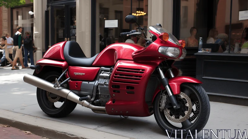 Red Motorcycle Parked on City Street | Sleek Metallic Finish AI Image