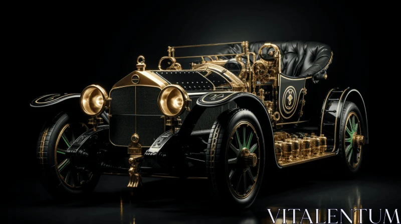 Opulent Gold and Black Car: A Spectacular Showcase of Vintage Craftsmanship AI Image