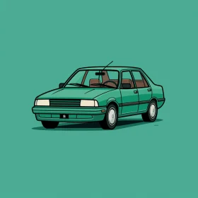 Pixel Perfect Green Car Illustration from the 1980s