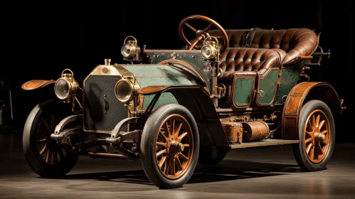 Vintage Antique Car in a Dark Room: Dark Green and Light Gold Layers