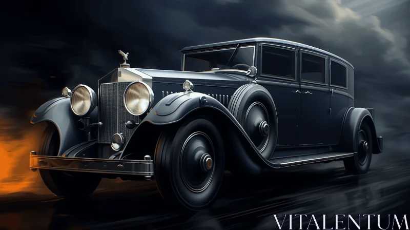 Antique Black Car at Night - Realistic and Hyper-Detailed Renderings AI Image