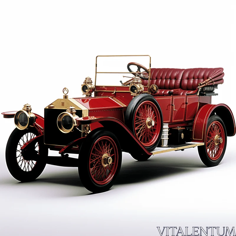 Intricately Detailed Antique Car with Gold Engine | Dark Crimson and Gold AI Image