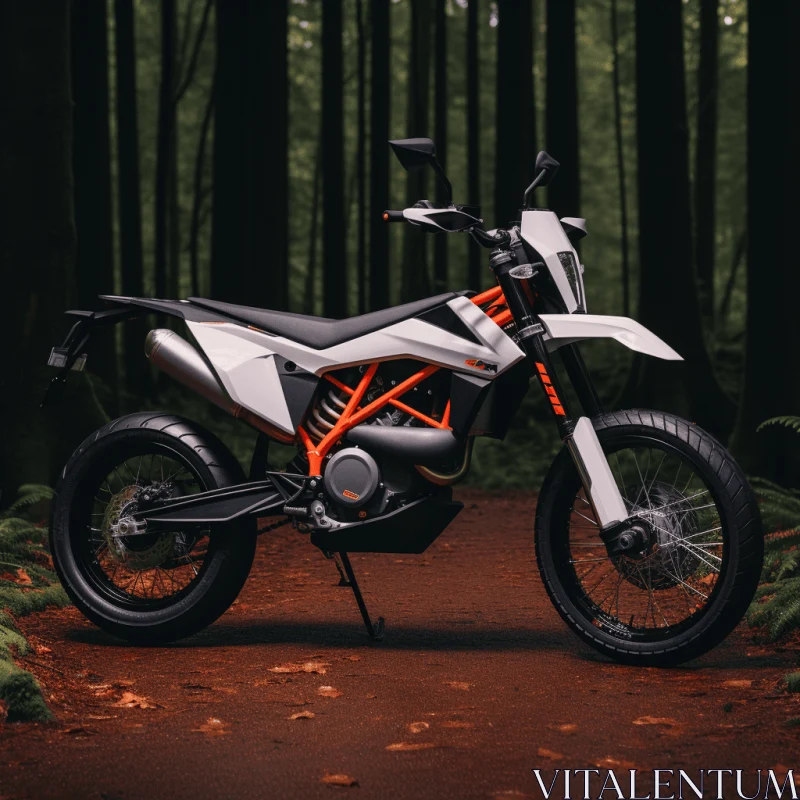 White and Orange Motorcycle in the Enchanting Forest AI Image