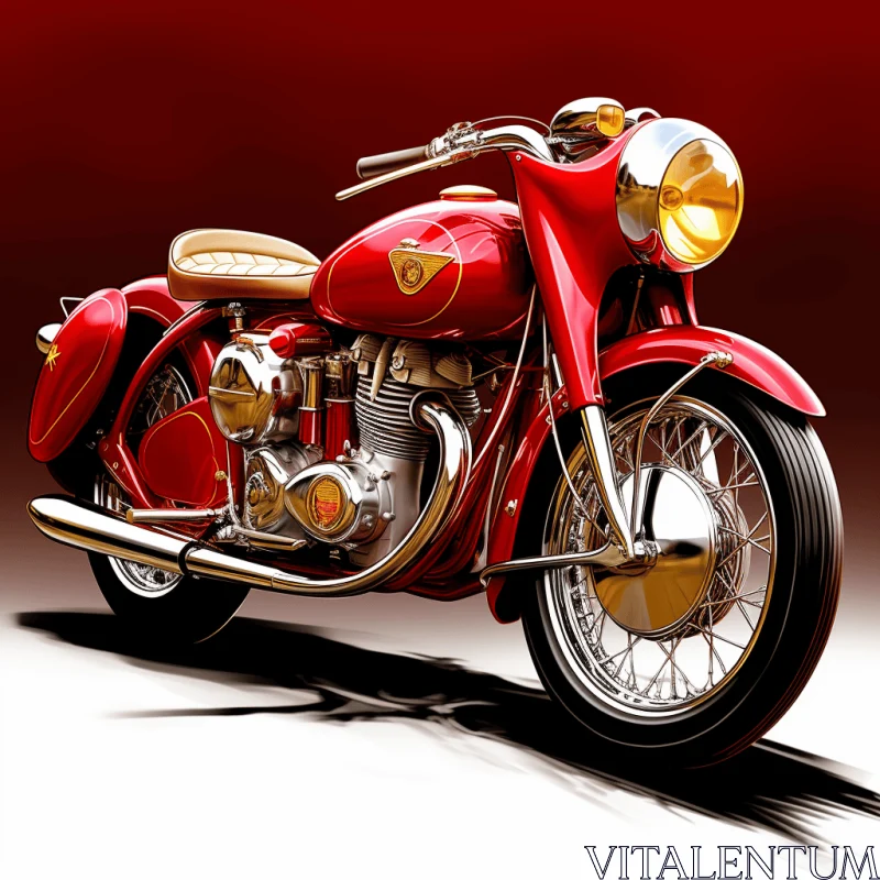 Captivating Red Motorcycle Drawing - Golden Age Aesthetics AI Image