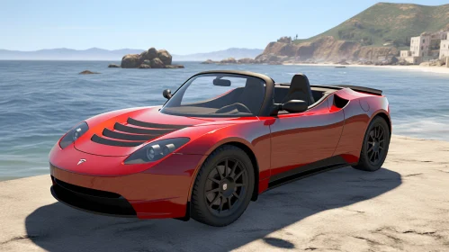 Red Sports Car on Beach: Realistic Hyper-Detailed Rendering
