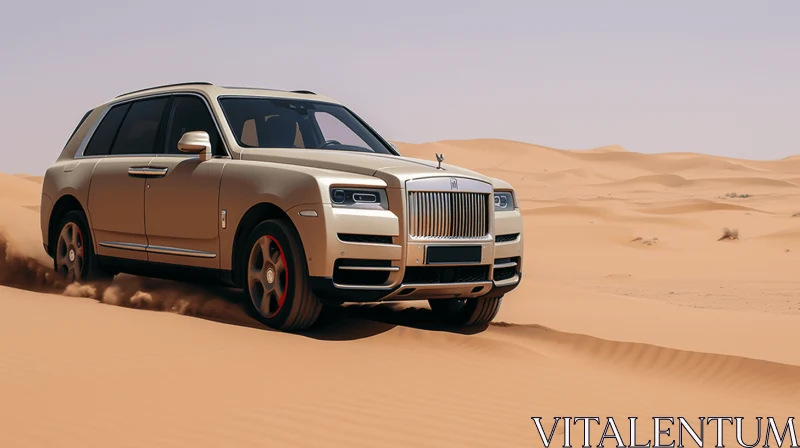 Silver Rolls Royce in Desert: Hyper-detailed and Graphic Rendering AI Image