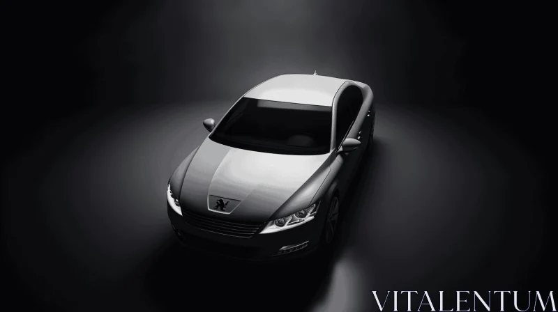 Captivating Silver Car on Dark Floor: Minimalistic Japanese Influence AI Image