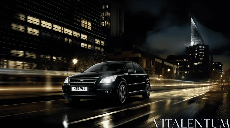 Captivating Black Car at Night | Traditional-Modern Fusion AI Image