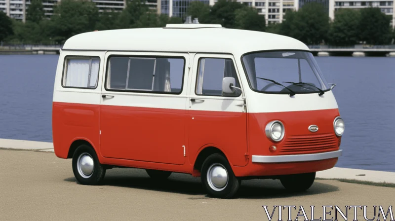 Small Red and White Van with Subtle Color Variations | Artistic Transport Photography AI Image