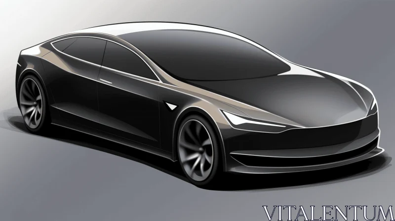 Tesla Model S Concept Car: Monochrome Illustration with Traditional Techniques AI Image